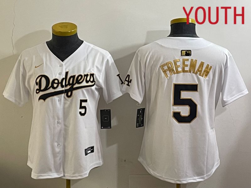 Youth Los Angeles Dodgers 5 Freeman White Gold Game 2024 Nike MLB Jersey style 1209
